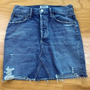 AGOLDE Ada Button Fly Distressed Denim Skirt Size 25 US 0